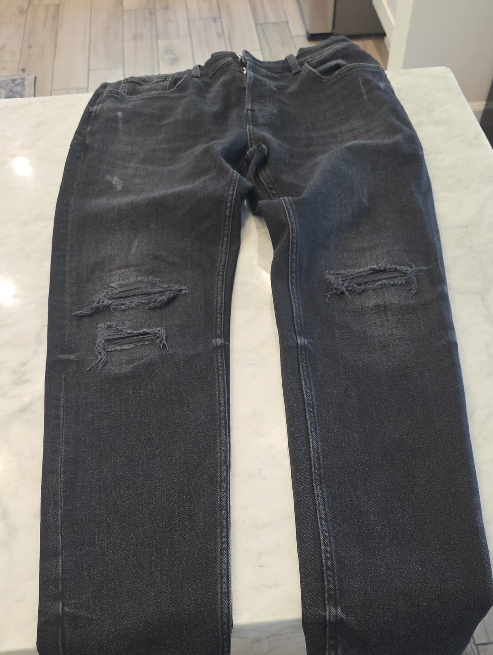 Zara Slim Straight Distressed Black Jeans Mens Ripped Pants